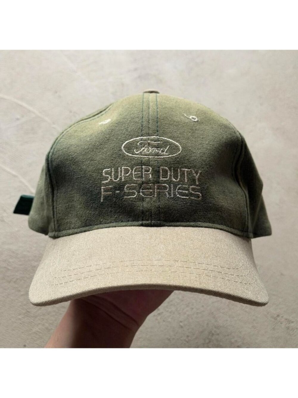 vintage green tan ford hat